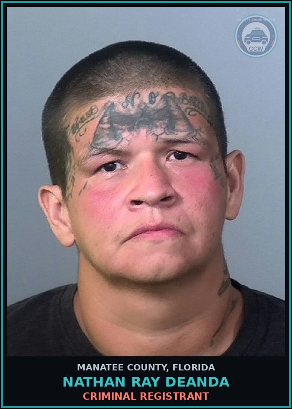 Booking mugshot of NATHAN RAY DEANDA in Manatee County