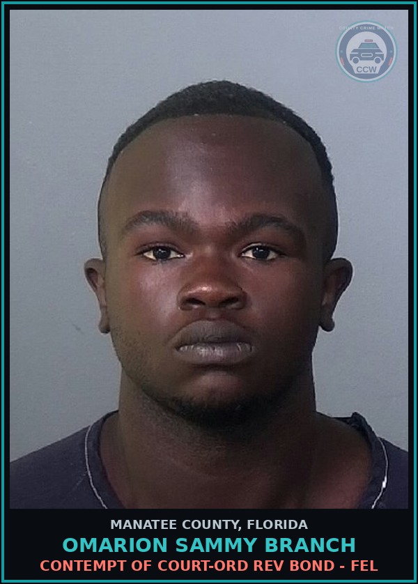 Booking mugshot of OMARION SAMMY BRANCH in Manatee County