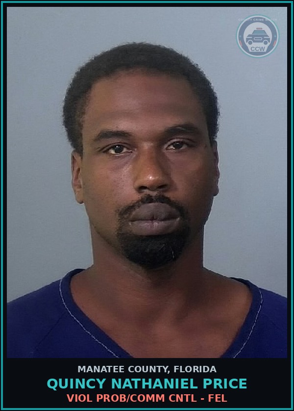 Booking mugshot of QUINCY NATHANIEL PRICE in Manatee County