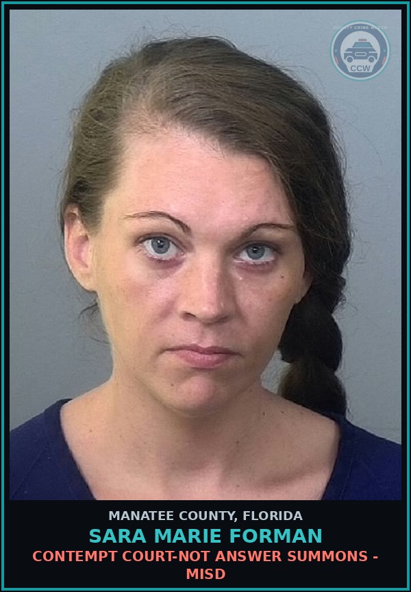 Booking mugshot of SARA MARIE FORMAN in Manatee County
