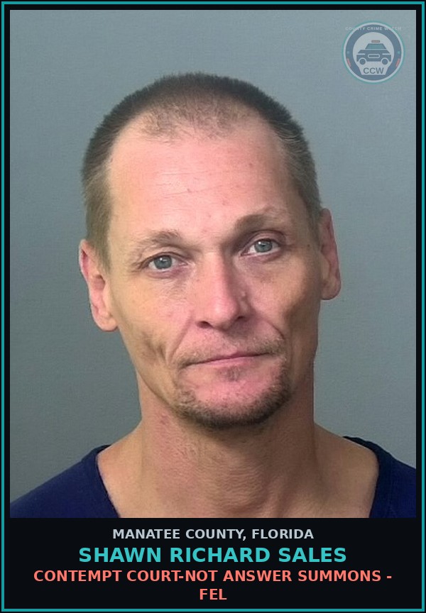 Booking mugshot of SHAWN RICHARD SALES in Manatee County
