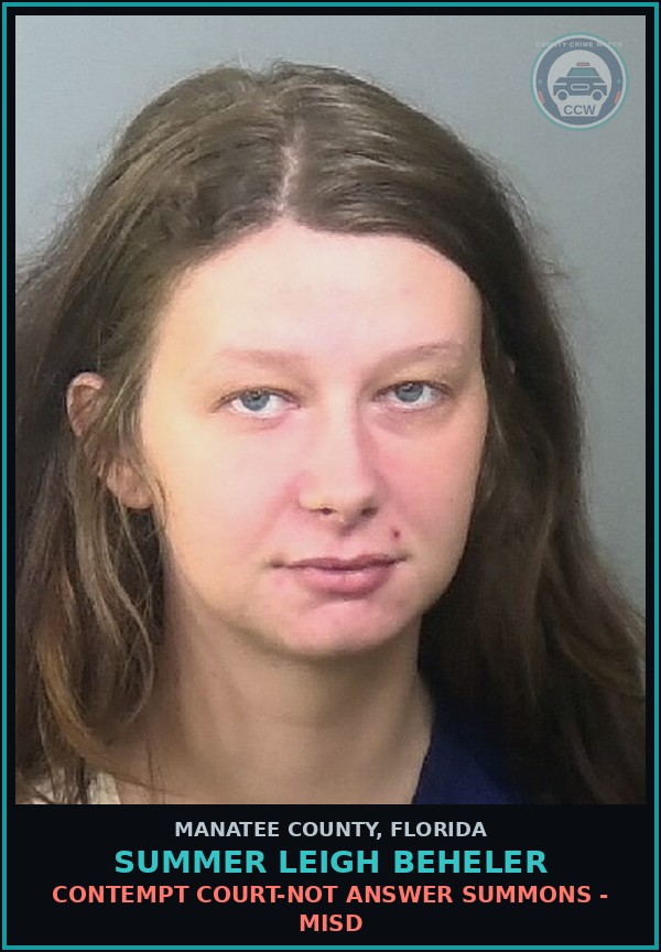 Booking mugshot of SUMMER LEIGH BEHELER in Manatee County