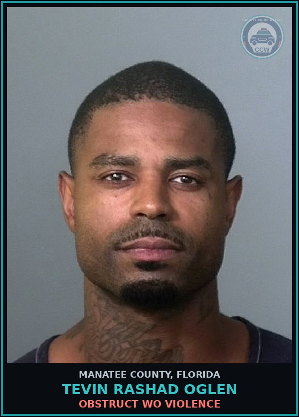 Booking mugshot of TEVIN RASHAD OGLEN in Manatee County