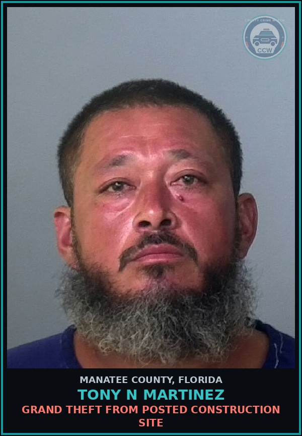 Booking mugshot of TONY N MARTINEZ in Manatee County