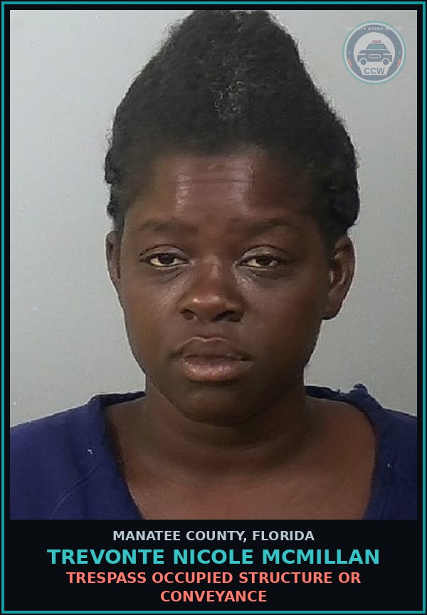 Booking mugshot of TREVONTE NICOLE MCMILLAN in Manatee County