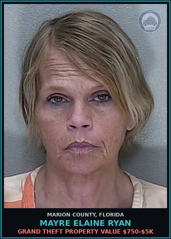Booking mugshot of MAYRE ELAINE RYAN in Marion County