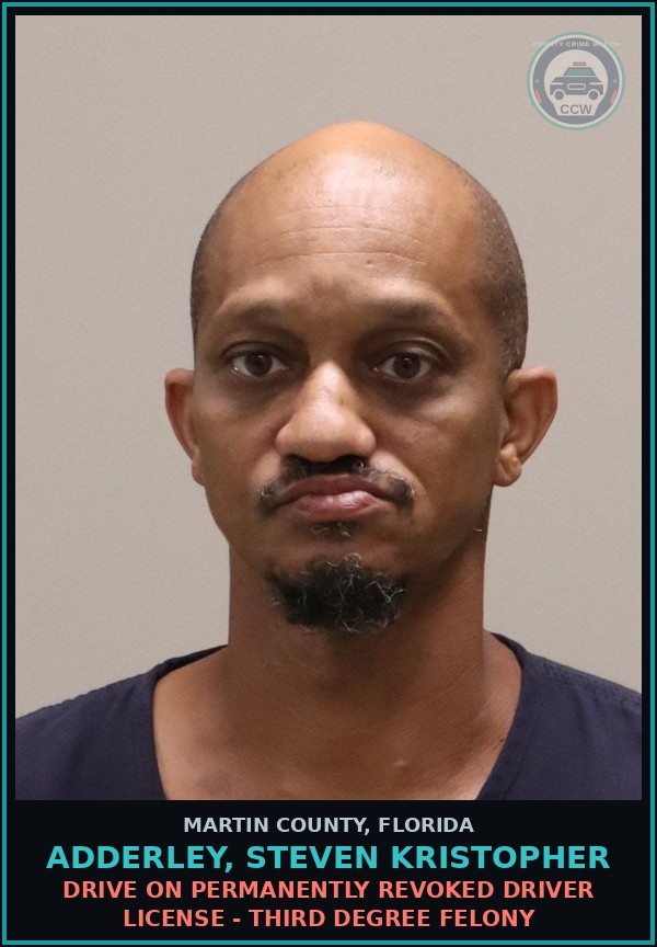 Booking mugshot of ADDERLEY, STEVEN KRISTOPHER in Martin County