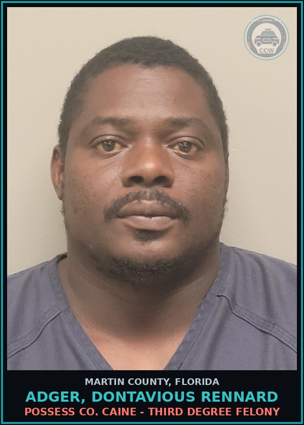 Booking mugshot of ADGER, DONTAVIOUS RENNARD in Martin County