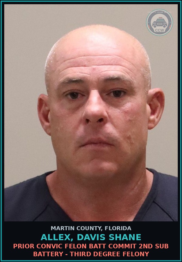 Booking mugshot of ALLEX, DAVIS SHANE in Martin County