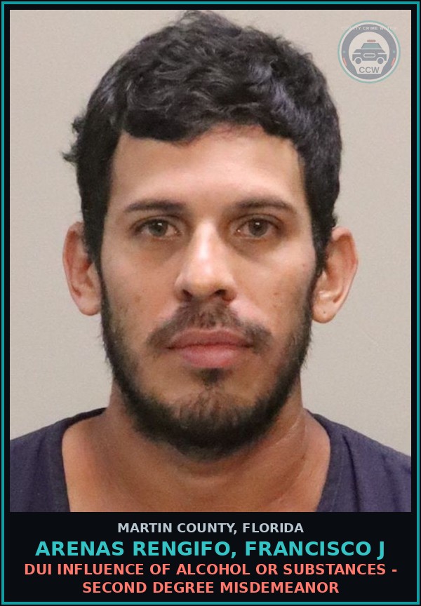 Booking mugshot of Arenas Rengifo, Francisco J in Martin County