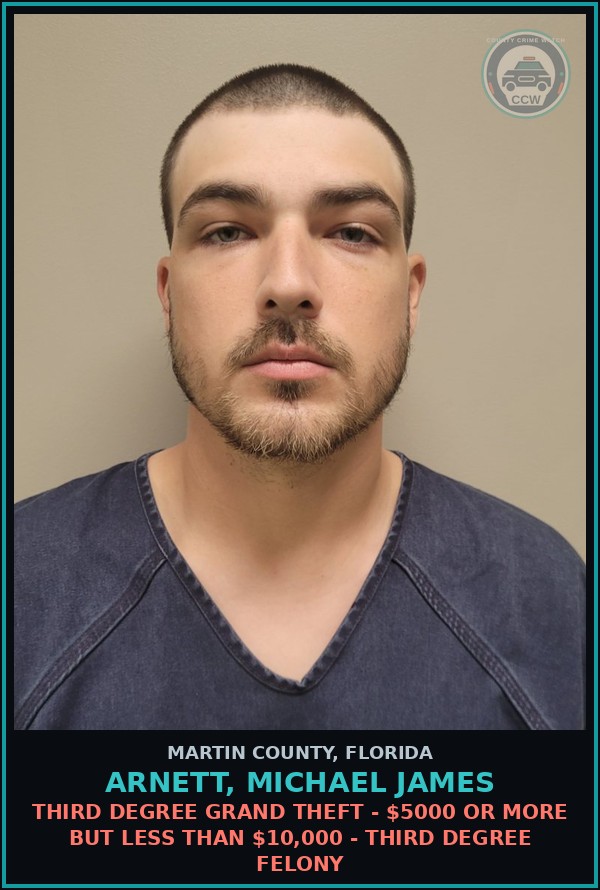 Booking mugshot of ARNETT, MICHAEL JAMES in Martin County