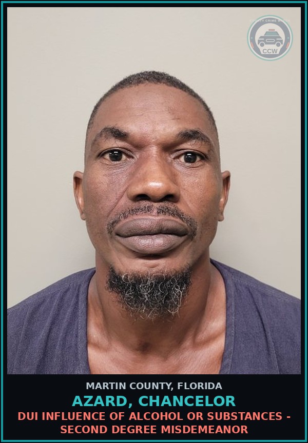 Booking mugshot of AZARD, CHANCELOR in Martin County