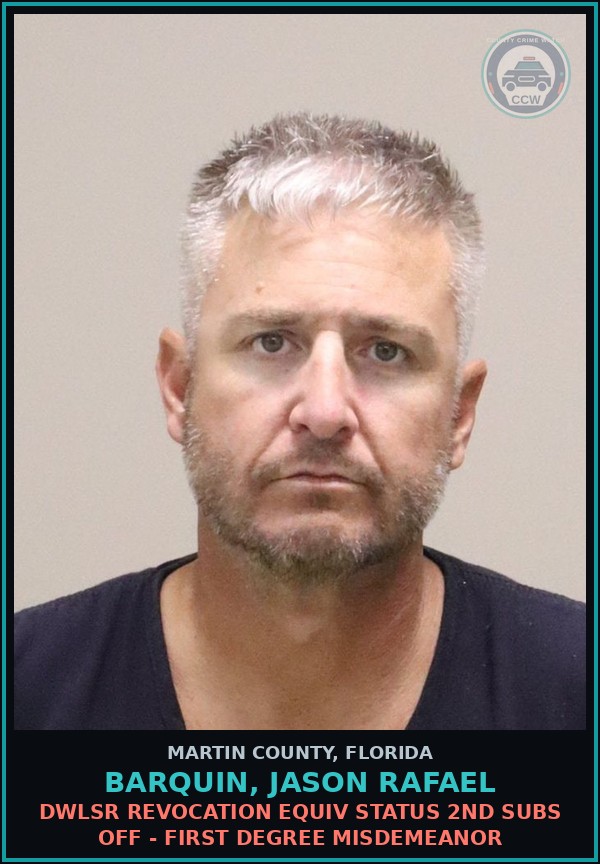 Booking mugshot of BARQUIN, JASON RAFAEL in Martin County