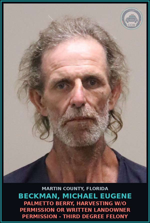Booking mugshot of BECKMAN, MICHAEL EUGENE in Martin County