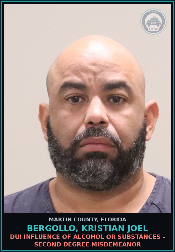 Booking mugshot of BERGOLLO, KRISTIAN JOEL in Martin County