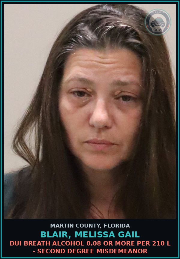 Booking mugshot of BLAIR, MELISSA GAIL in Martin County