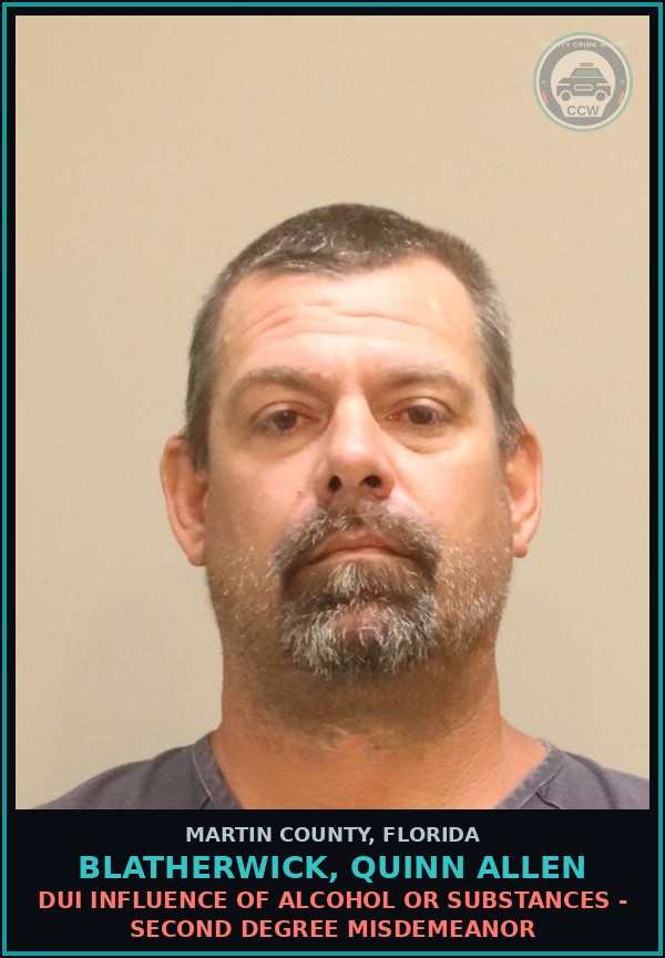 Booking mugshot of BLATHERWICK, QUINN ALLEN in Martin County
