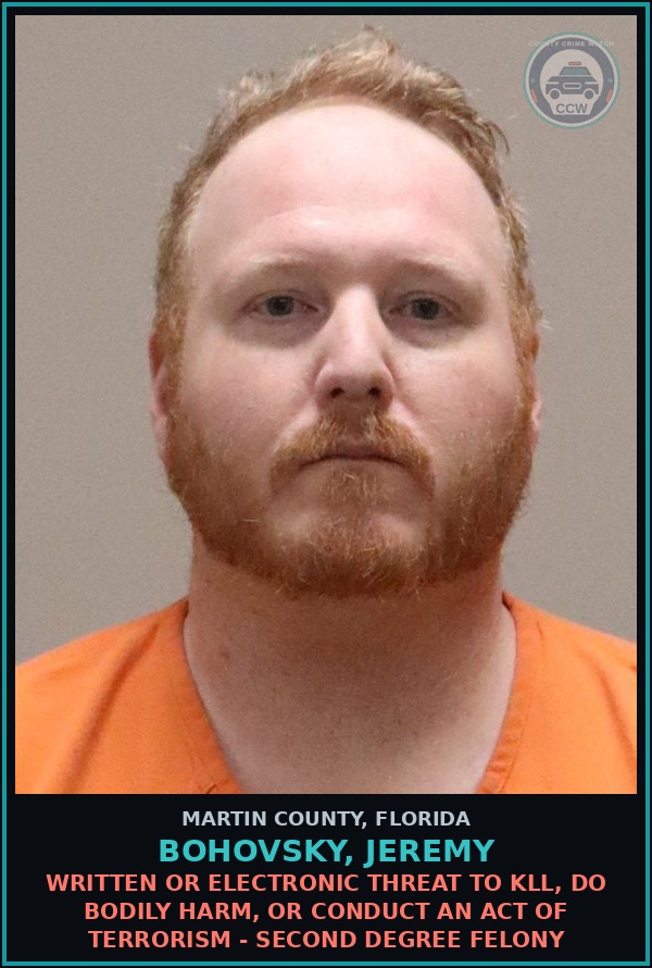 Booking mugshot of BOHOVSKY, JEREMY in Martin County