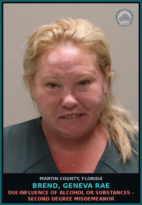 Booking mugshot of BREND, GENEVA RAE in Martin County