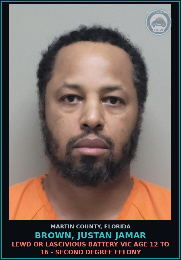 Booking mugshot of BROWN, JUSTAN JAMAR in Martin County
