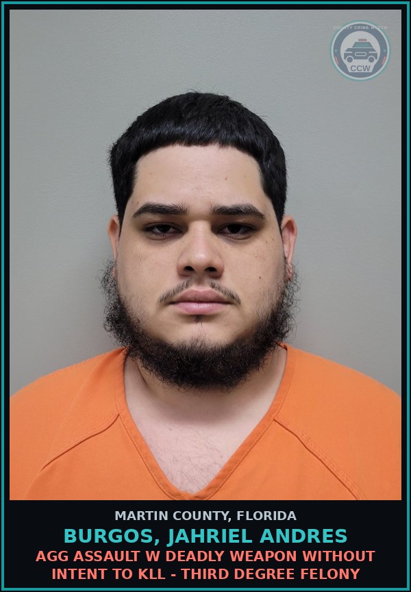 Booking mugshot of BURGOS, JAHRIEL ANDRES in Martin County
