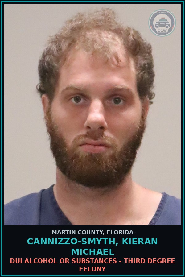 Booking mugshot of CANNIZZO-SMYTH, KIERAN MICHAEL in Martin County