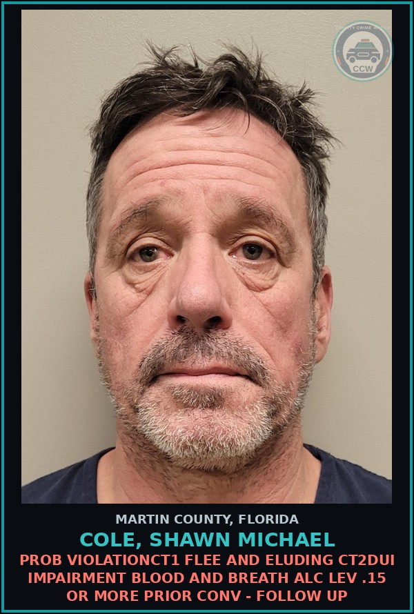 Booking mugshot of COLE, SHAWN MICHAEL in Martin County