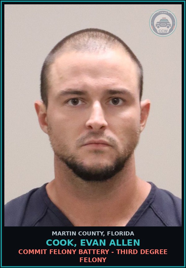 Booking mugshot of COOK, EVAN ALLEN in Martin County