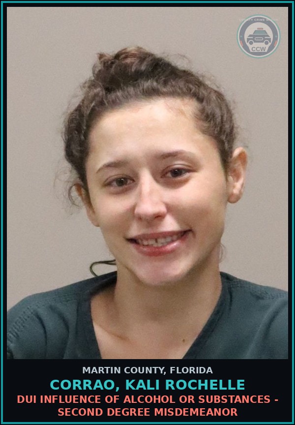 Booking mugshot of CORRAO, KALI ROCHELLE in Martin County