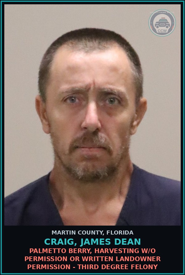 Booking mugshot of CRAIG, JAMES DEAN in Martin County