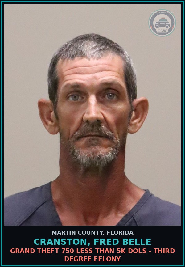 Booking mugshot of CRANSTON, FRED BELLE in Martin County