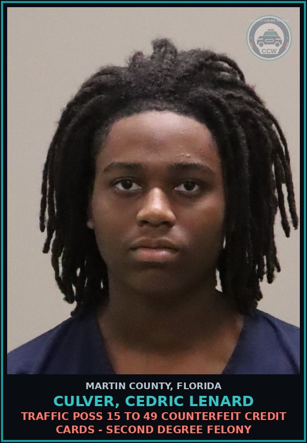 Booking mugshot of CULVER, CEDRIC LENARD in Martin County