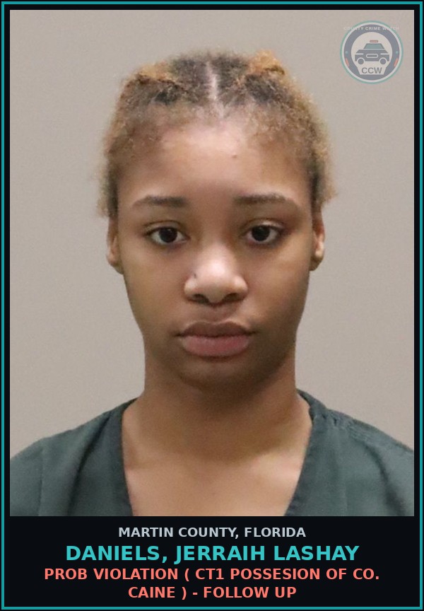 Booking mugshot of DANIELS, JERRAIH LASHAY in Martin County