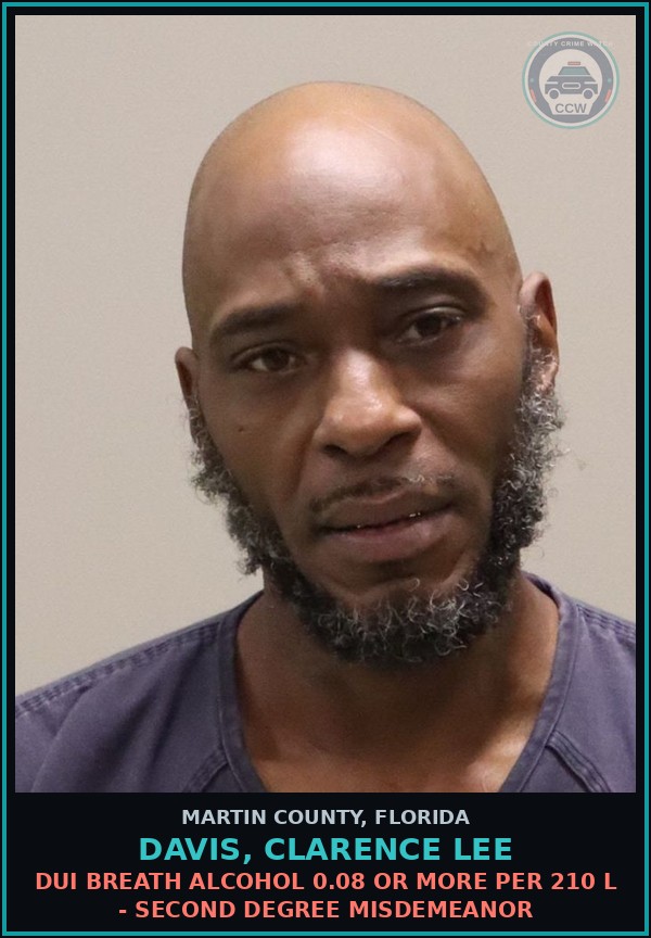 Booking mugshot of DAVIS, CLARENCE LEE in Martin County