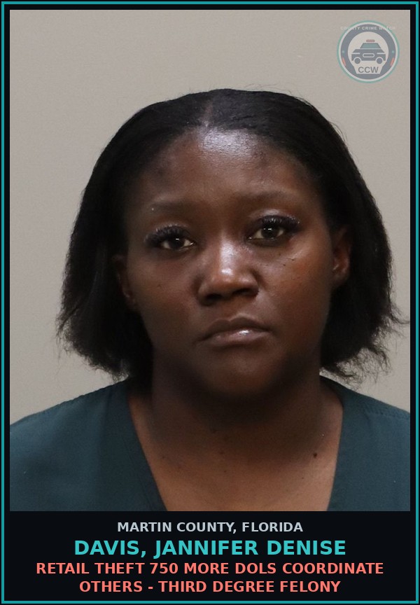 Booking mugshot of DAVIS, JANNIFER DENISE in Martin County