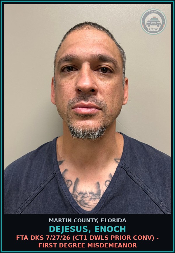 Booking mugshot of DEJESUS, ENOCH in Martin County
