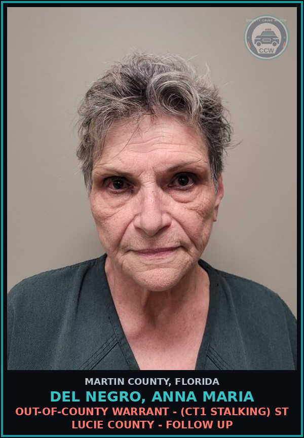 Booking mugshot of DEL NEGRO, ANNA MARIA in Martin County