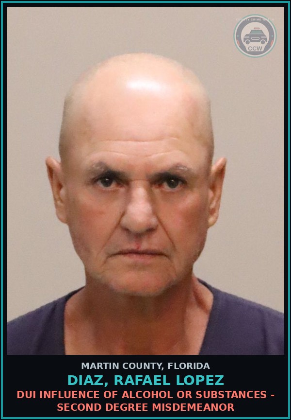 Booking mugshot of DIAZ, RAFAEL LOPEZ in Martin County