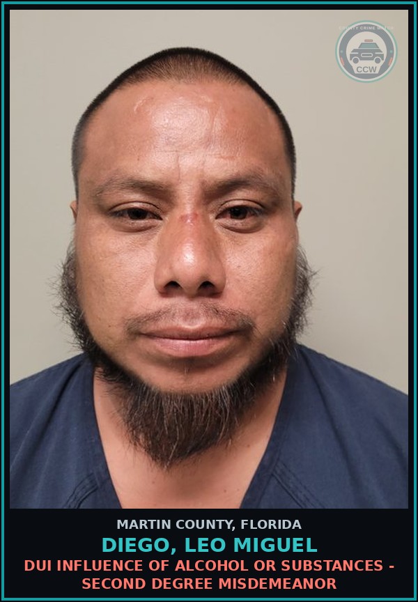 Booking mugshot of DIEGO, LEO MIGUEL in Martin County