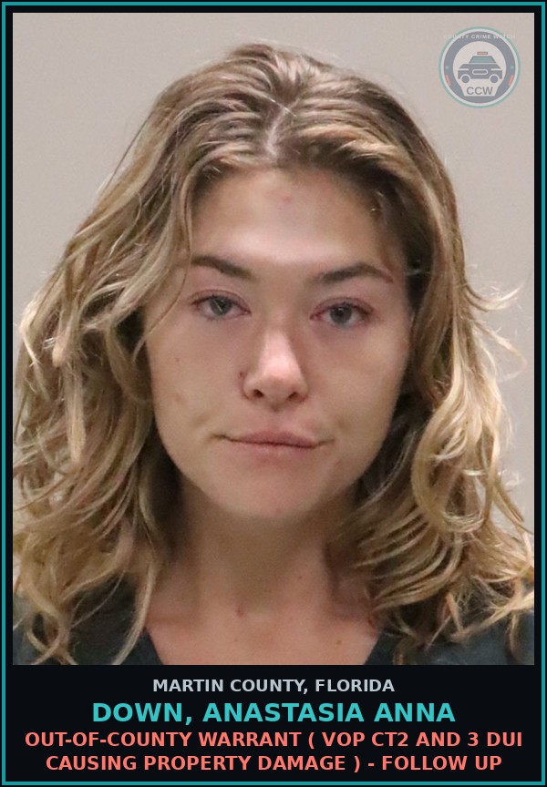 Booking mugshot of DOWN, ANASTASIA ANNA in Martin County