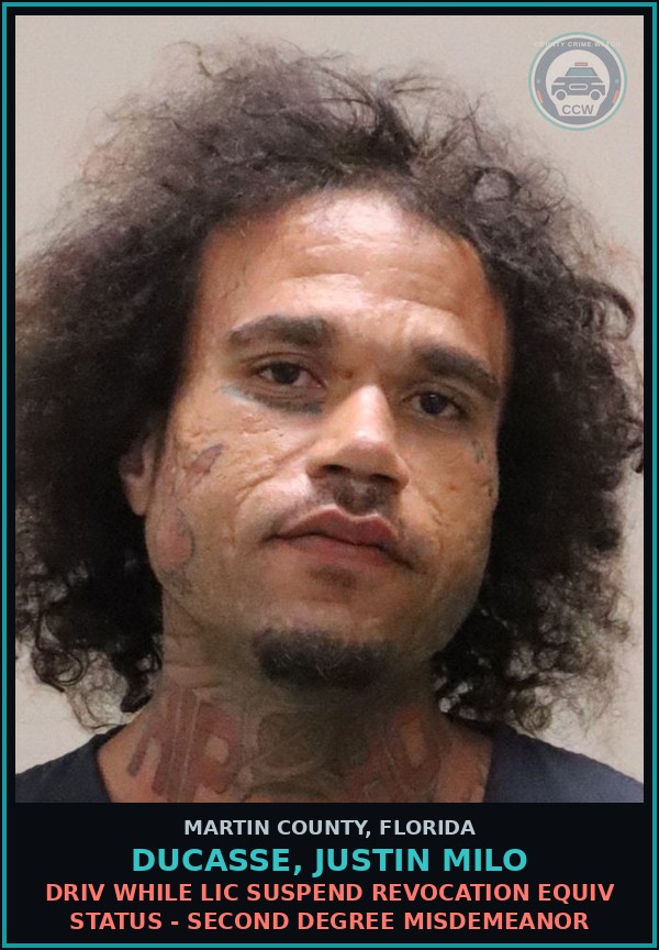 Booking mugshot of DUCASSE, JUSTIN MILO in Martin County