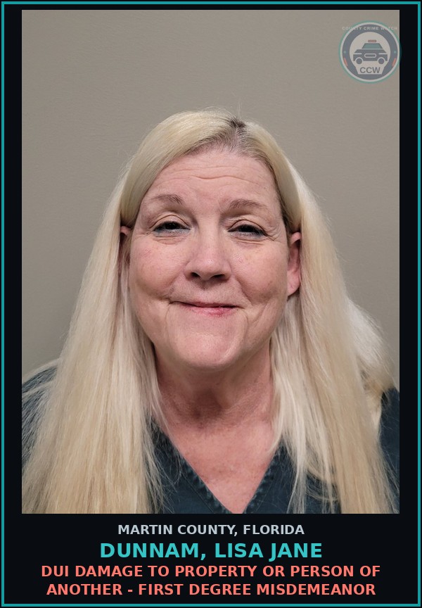 Booking mugshot of DUNNAM, LISA JANE in Martin County