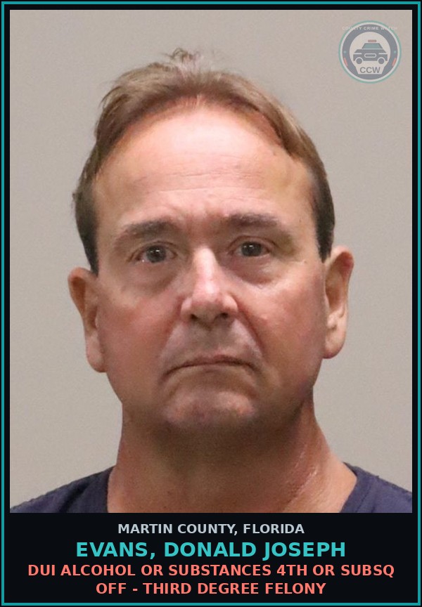 Booking mugshot of EVANS, DONALD JOSEPH in Martin County