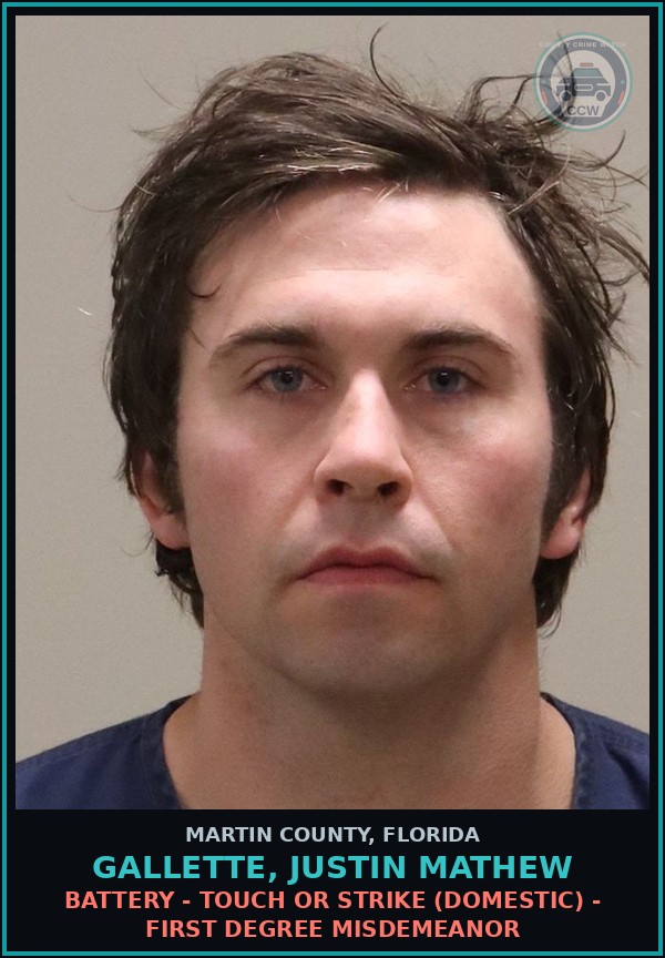 Booking mugshot of GALLETTE, JUSTIN MATHEW in Martin County