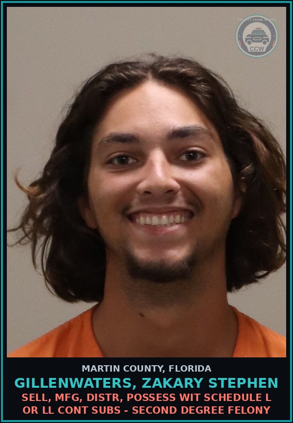 Booking mugshot of GILLENWATERS, ZAKARY STEPHEN in Martin County