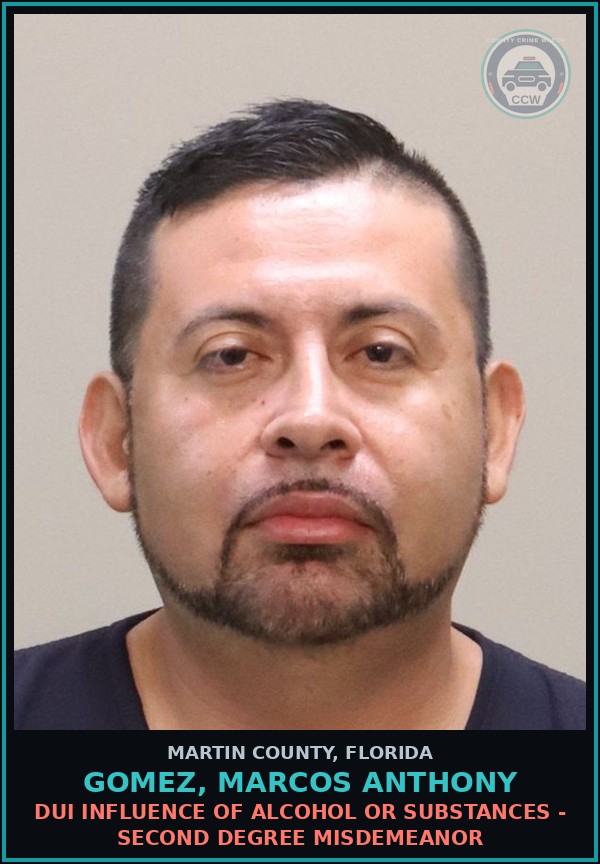 Booking mugshot of GOMEZ, MARCOS ANTHONY in Martin County