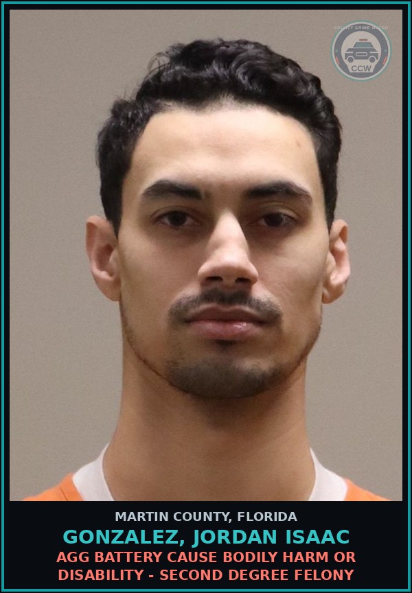 Booking mugshot of GONZALEZ, JORDAN ISAAC in Martin County