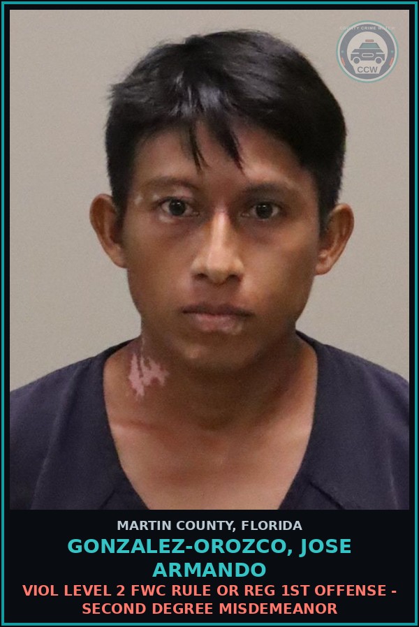 Booking mugshot of GONZALEZ-OROZCO, JOSE ARMANDO in Martin County