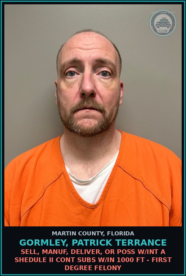 Booking mugshot of GORMLEY, PATRICK TERRANCE in Martin County