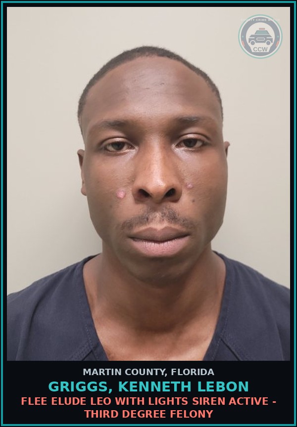 Booking mugshot of GRIGGS, KENNETH LEBON in Martin County